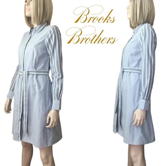 Brooks Brothers Shirt Dress Full Button Front Classic Stripe with Pockets & Belt - Picture 1 of 15